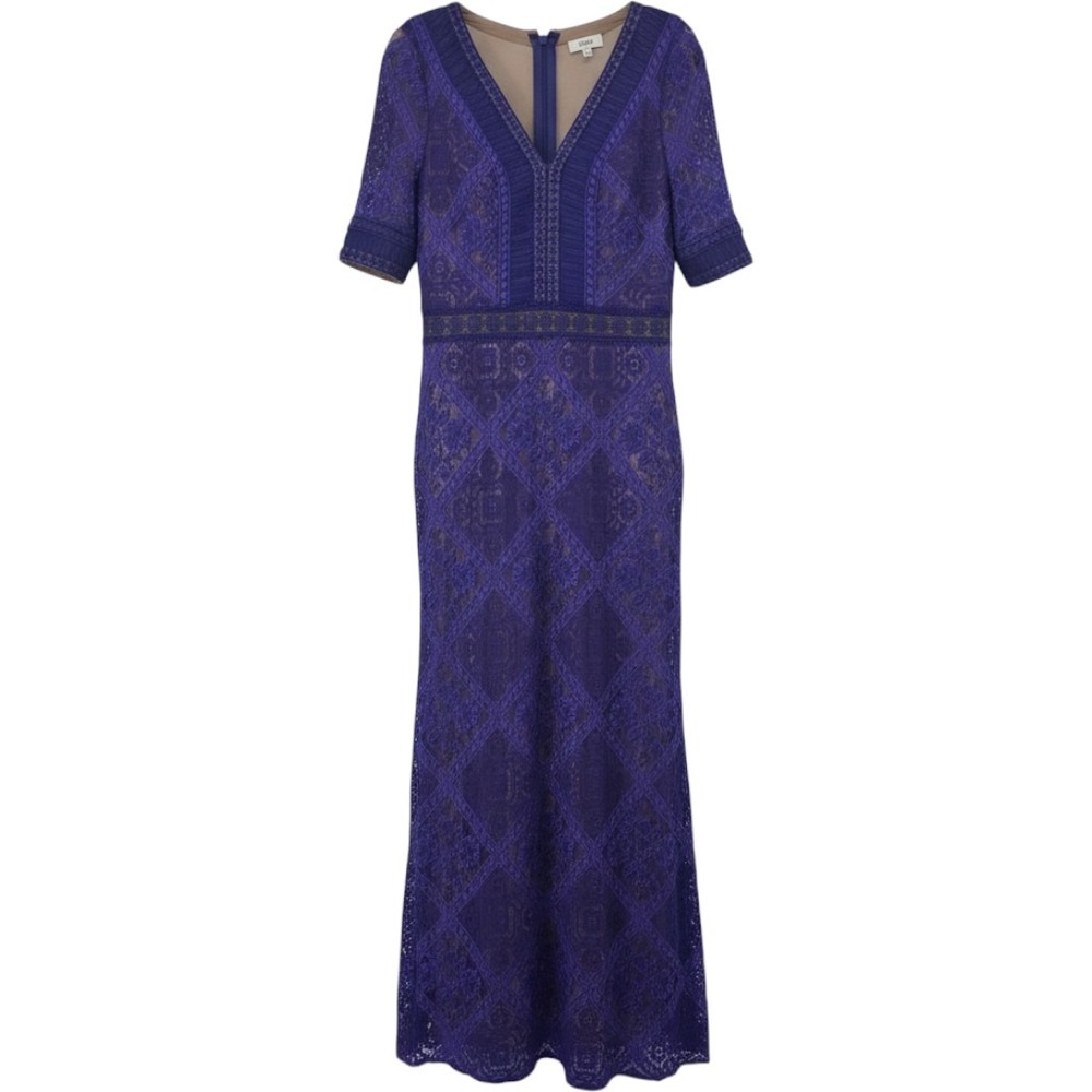 Tadashi Shoji Gown 10 Purple Lace V-Neck Short Sleeve Formal Party Elegant Gown